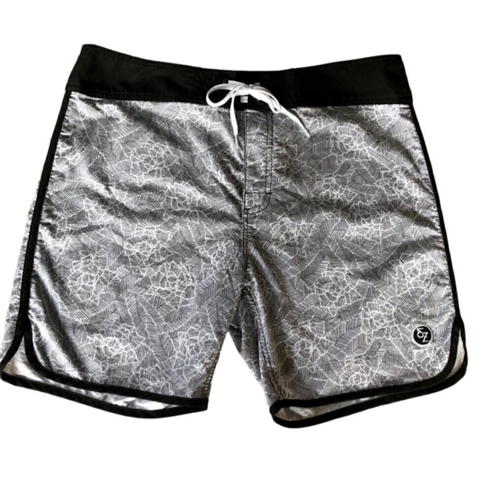 Ezekiel Grey and White Board Shorts with Black Border 38